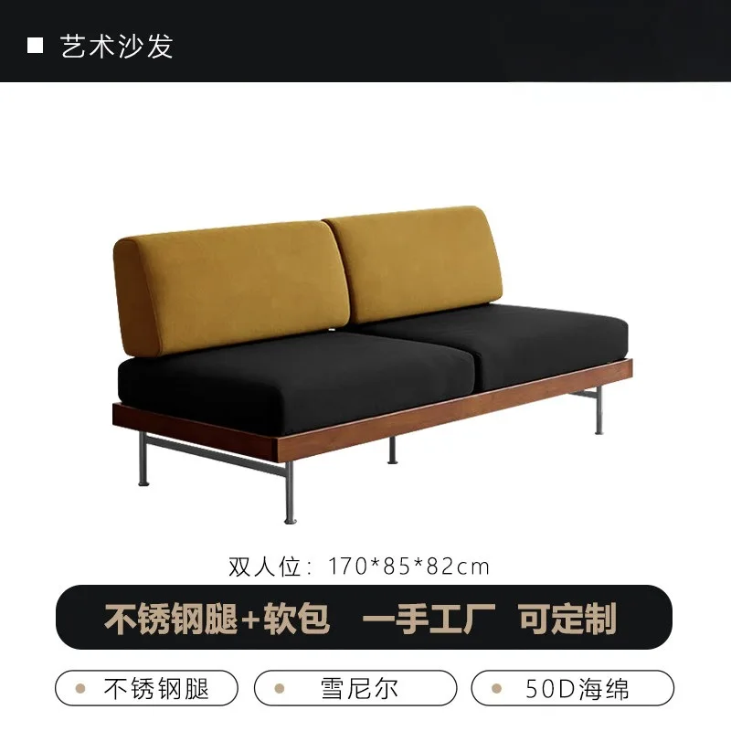 Medieval sofa fabric straight row sofa Medieval living room small sofa B & B hotel sofa bed simple retro bench