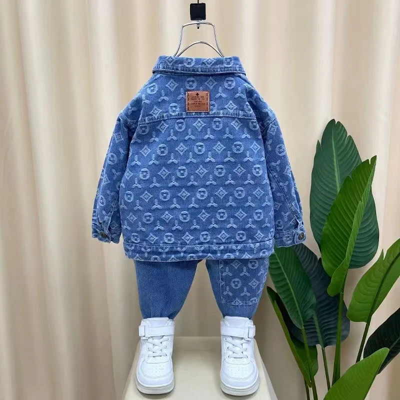 Children's Clothing Boys Spring And Autumn Set 2024 New Trendy Baby Clothes children's Handsome Denim Two-piece Set