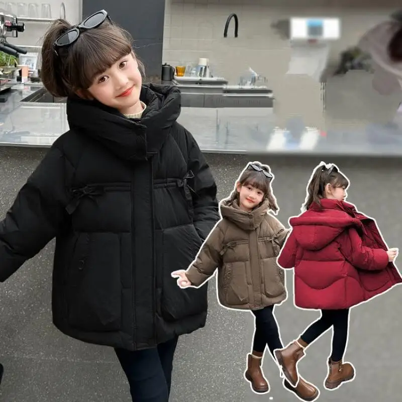 

Girl Thicken Coat Autumn and Winter Mid-Length Cotton-Padded Jacket Child Zip-Up Jacket Kawaii Fashion New Style Casual Clothing
