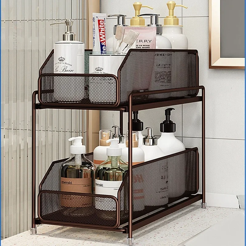 2 Tier Under Sink Organizer Pull Out Cabinet Storage Rack  Kitchen Countertop Spice Seasoning Storage Slide Out Drawer Organizer