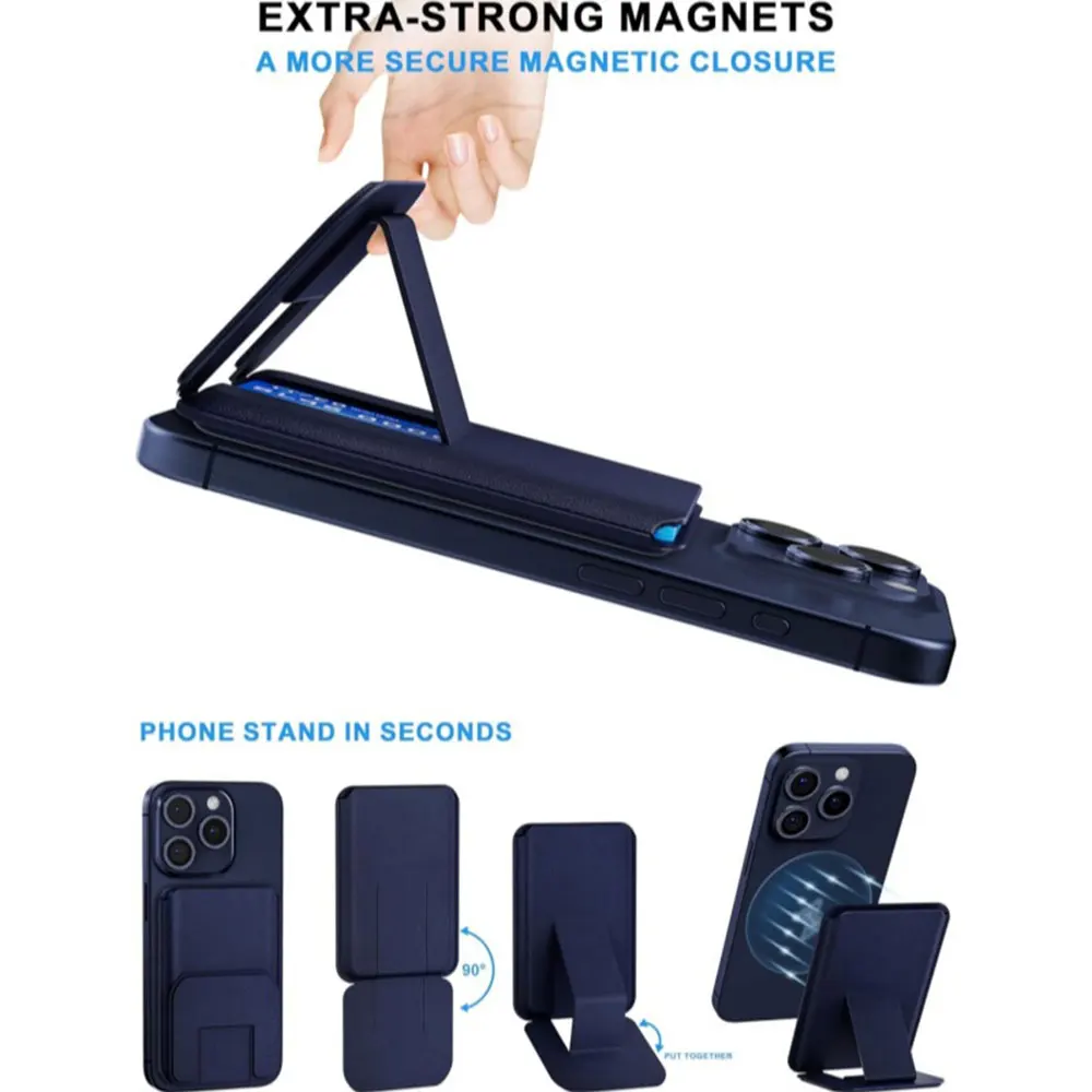 Strong Magnetic Leather Wallet Holder For iPhone 16/15/14/13 Pro, With Hidden Secure Card Pocket