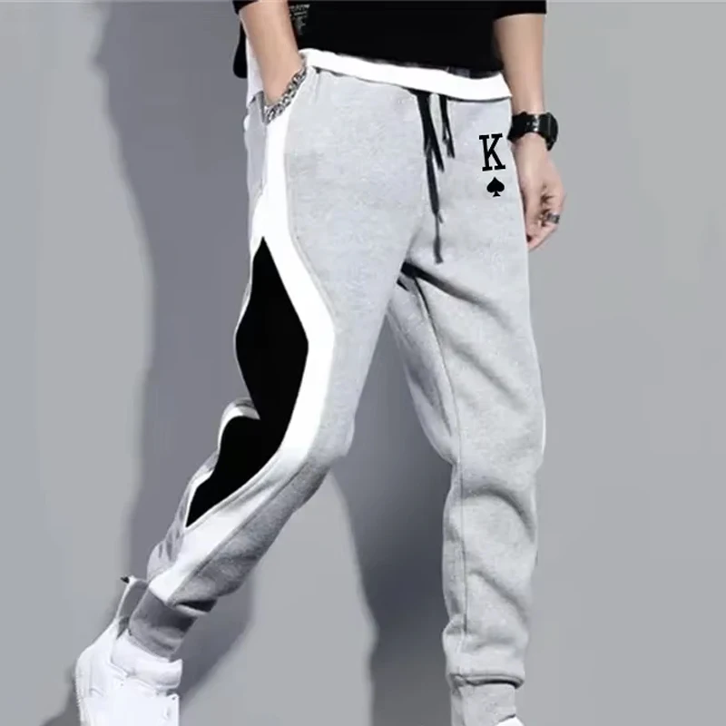 Pantalones informales con estampado de melocotón K para hombre, moda para deportes al aire libre, Fitness, trotar, Patchwork, correr, pantalones de chándal con cordón de lana