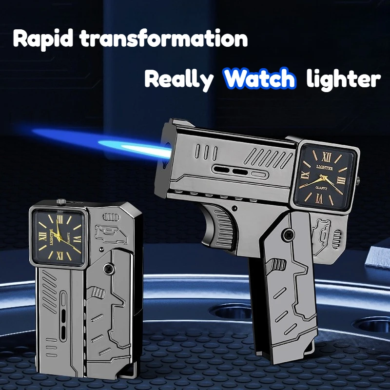 

Foldable Gun-Shaped Watch Lighter - Creative Transformable Design, Stylish Windproof Igniter with Built-In Watch