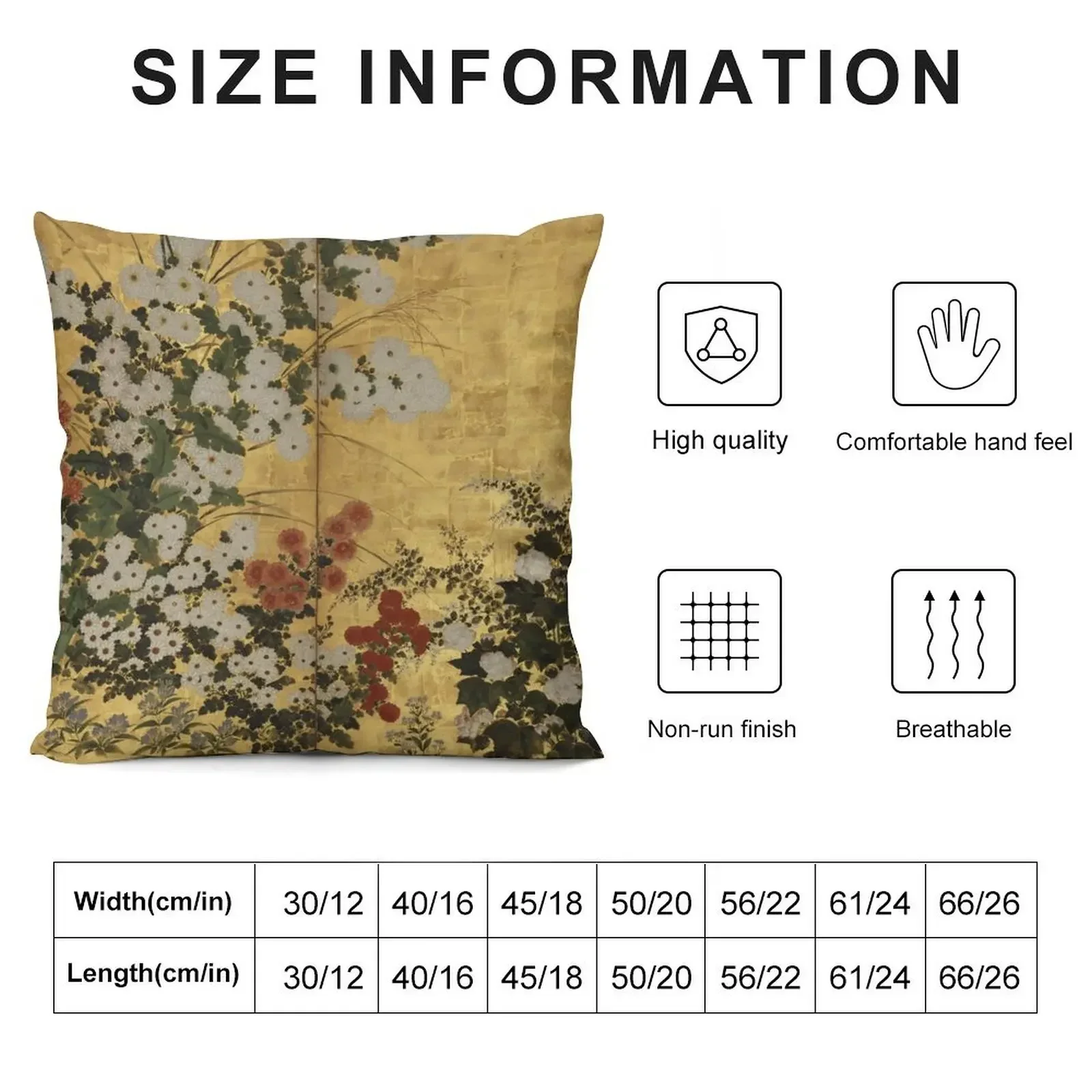 White Red Chrysanthemums Floral Japanese Gold Screen Print Throw Pillow Pillow Covers Decorative Sofa Cushions pillow