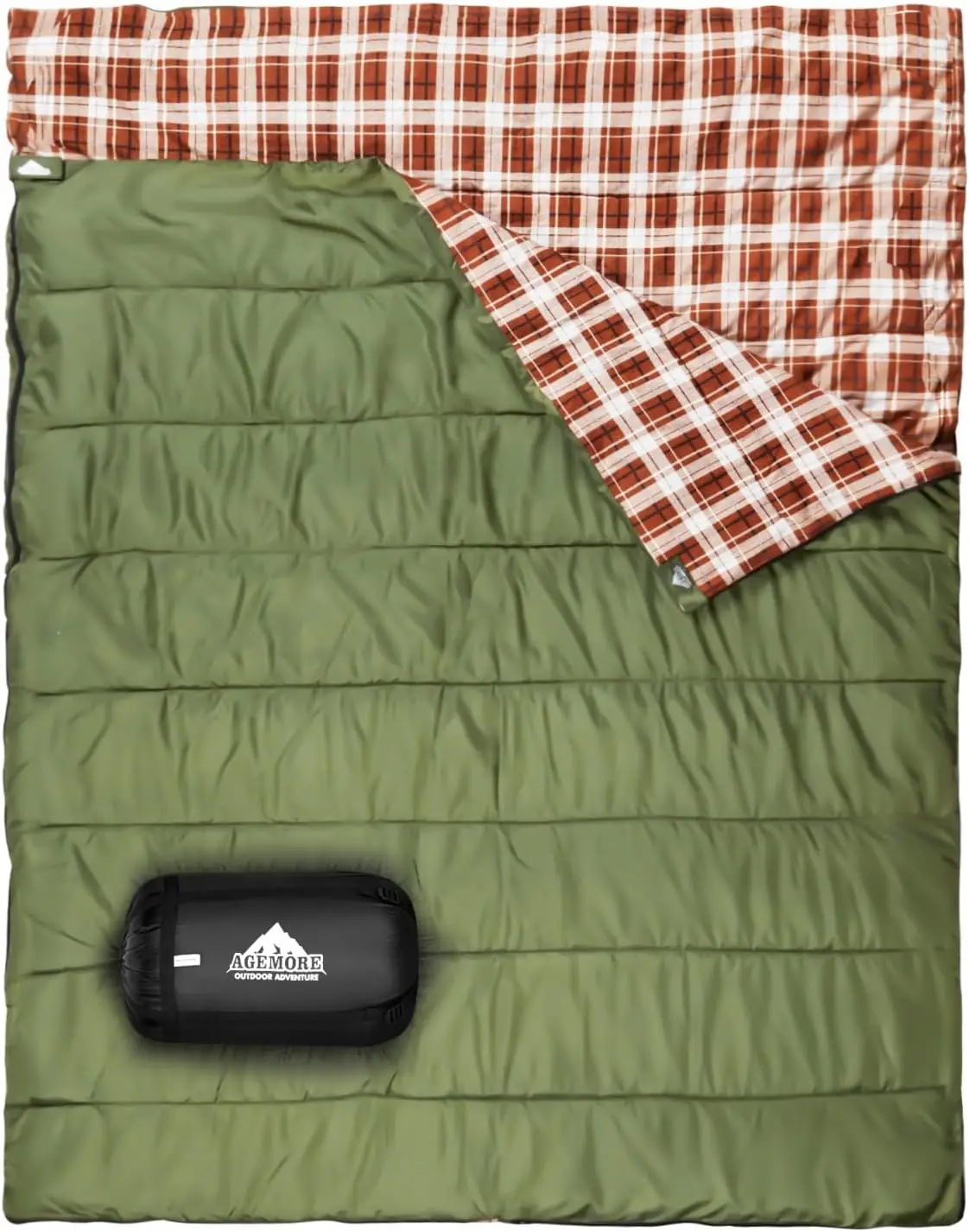 Cotton Flannel Double Sleeping Bag for Camping, Backpacking Or Hiking. Queen Size 2 Person Waterproof Sleeping Bag for Adults
