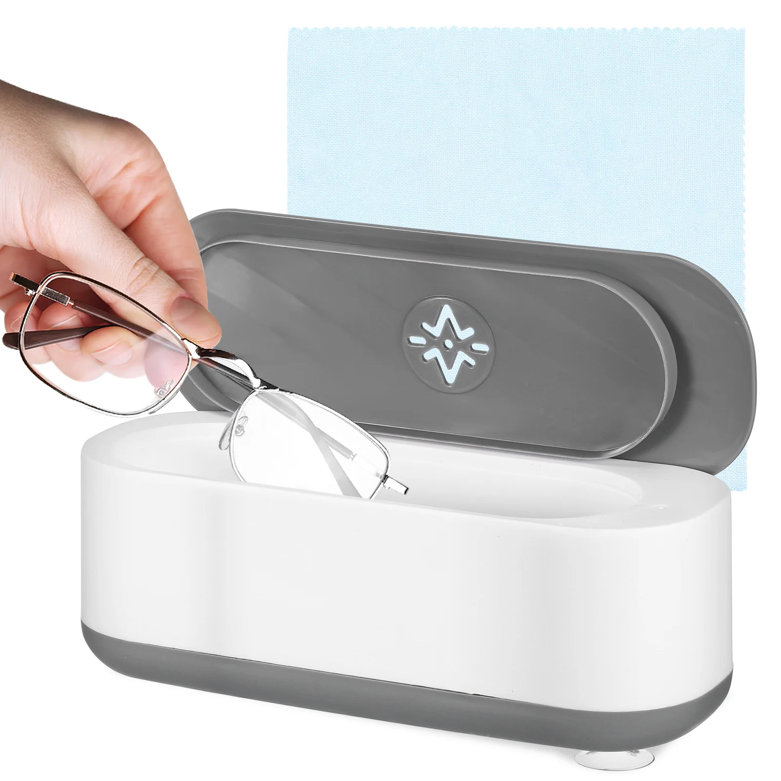 Limpador sônico recarregável, máquina de óculos, joias, limpeza profunda portátil, controle com um botão, suave, multiuso, itens pequenos
