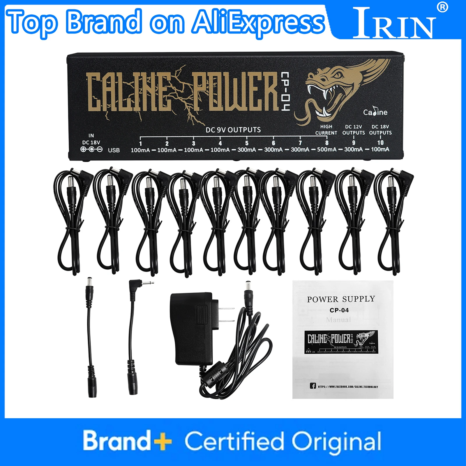 

Caline CP-04 Гитарная педаль эффектов 9 В/12 В/18 В Источник питания 10 изолированных выходов Защита от короткого замыкания/защита от перегрузки по току с адаптером