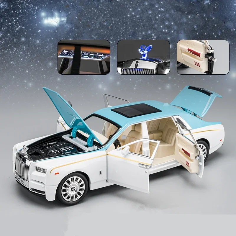 

1/24 Rolls Royce Phantom Alloy Luxy Car Model Diecast Metal Toy Vehicles Car Model With Star Top Sound and Light Childrens Gifts