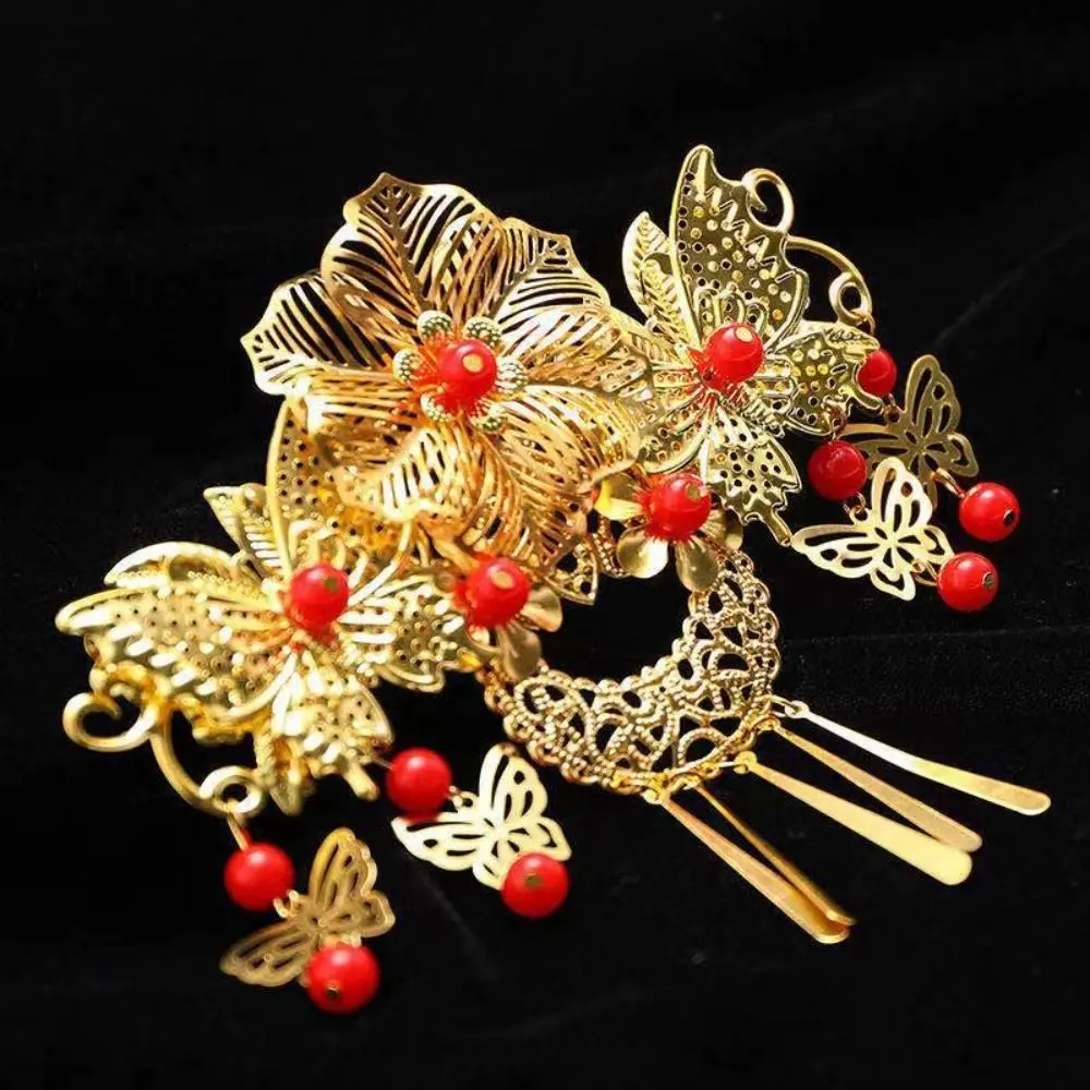 Vintage Hair Crown Hanfu Decoration Handmade Hairpin Tassel Hair Fork Bridal Jewelry Chinese Style Wedding Hair Accessories