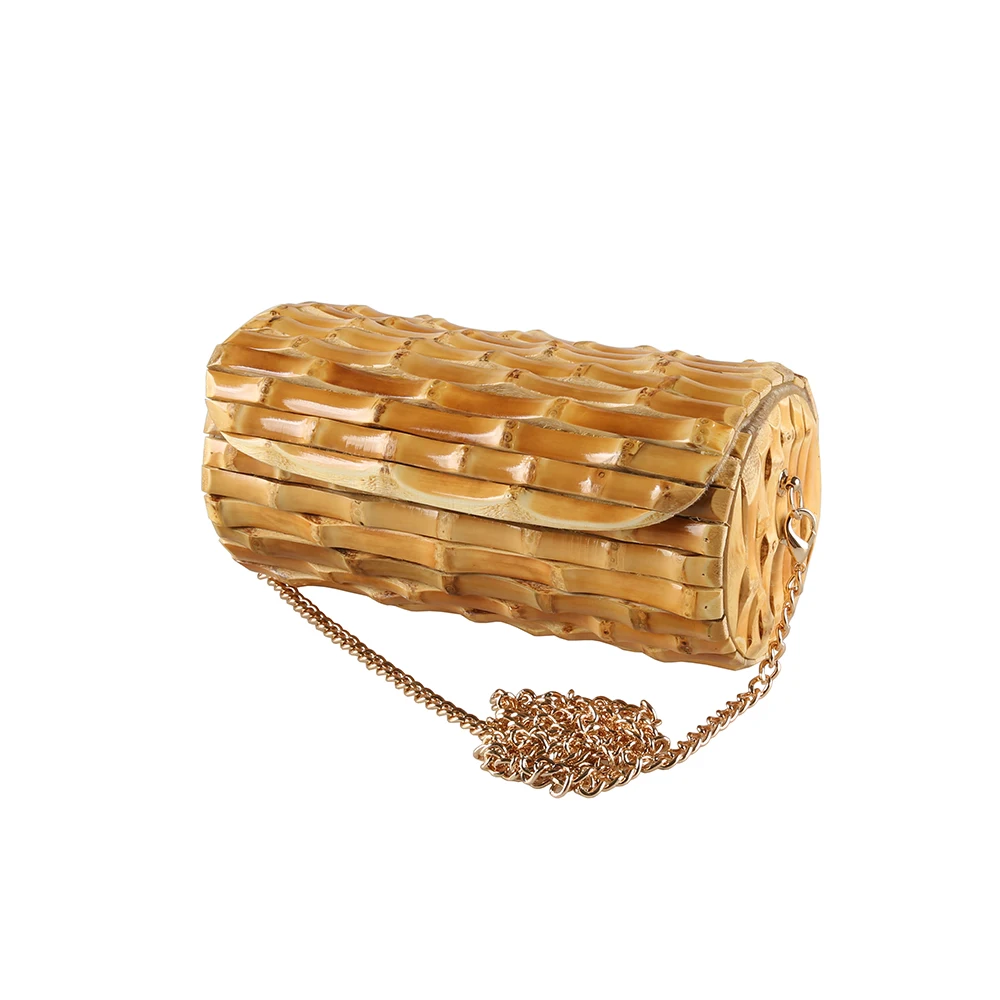 

Handmade Unique Natural Bamboo Root Small Round Circular Purse Handbag Shoulder Phone Bag Bucket Cylinder Barrel Crossbody Bag