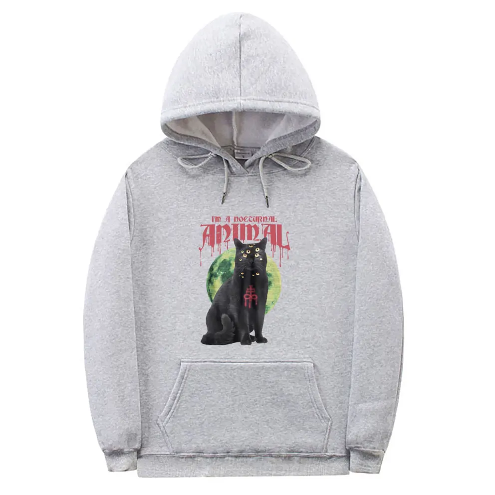 Satanic Cat Funny Meme Hoodie Vintage Demon Black Cat Graphic Print Tracksuit Men Women Casual Cotton Oversized Pullover Hoodies