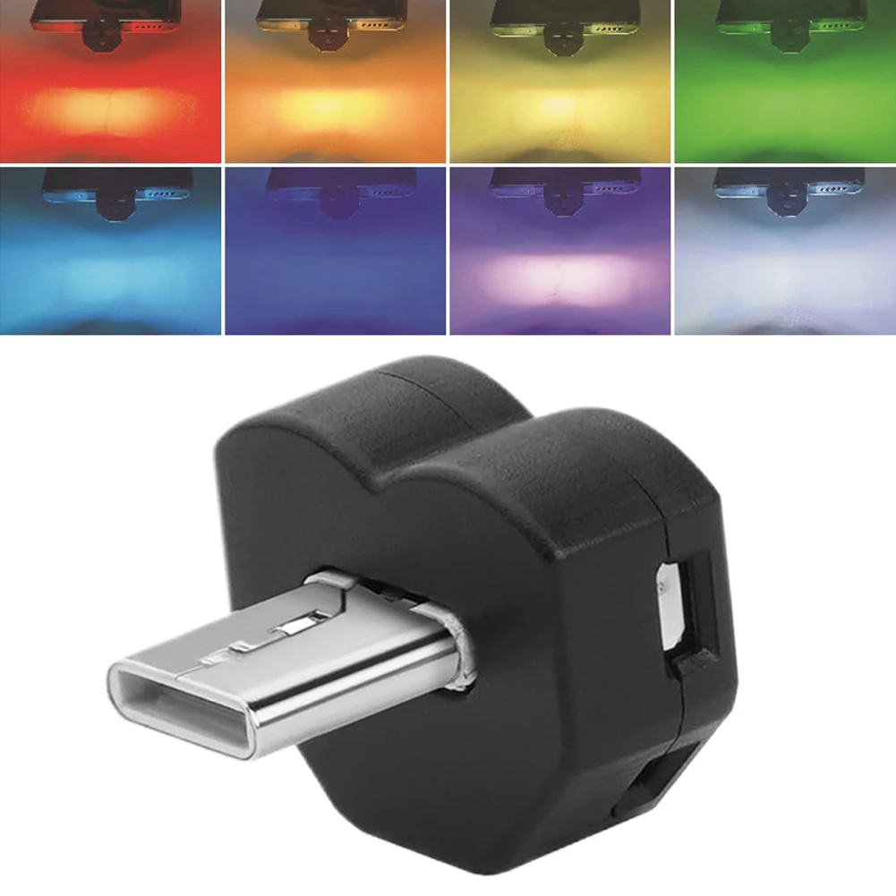 Image of 1/2 Stück Verstellbare Richtungsweisende USB-Lampe Fahrzeuginnenraum-Dekoration Auto Typ-C LED-Licht Automatische Lichtsensorik RGB Ambiente Nachtlicht