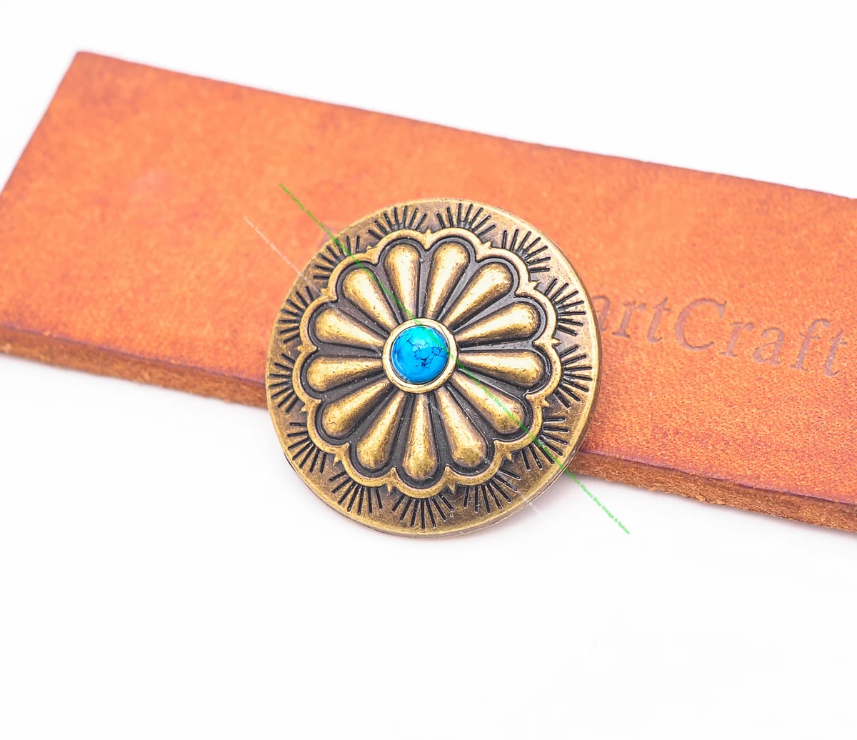 DW2313 10pcs Vintage Brass Indian Flower Art Blue Turquoise Concho For Leathercraft Belt Cowboy Hardware Accessories Decor