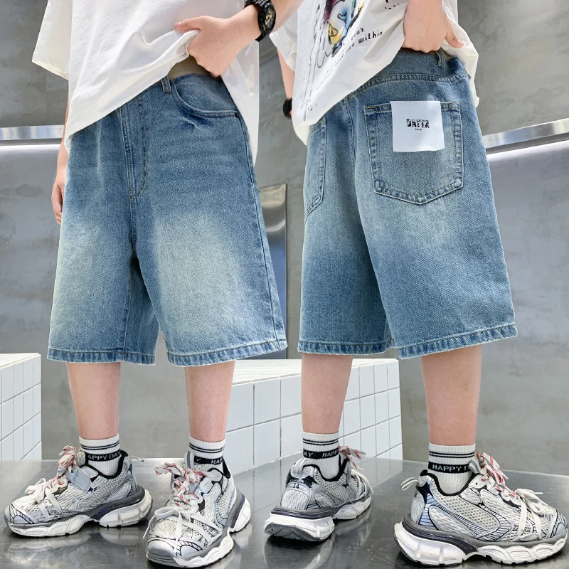 Classic Design Kids Children Vintage Blue Summer Denim Baggy Shorts for Tweens Boys Age 5 6 7 8 9 10 11 12 13 14 Years Old