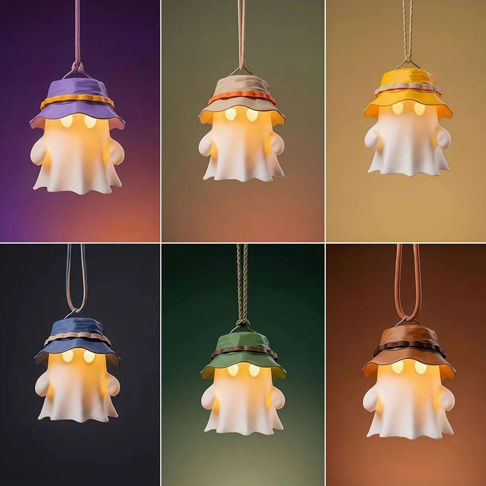 Cute Camping Ghost Night Light Multi-Purpose Hanging Ghost Bedside Lights for Ghost Spirit Lamps Collectors Gift Halloween Decor