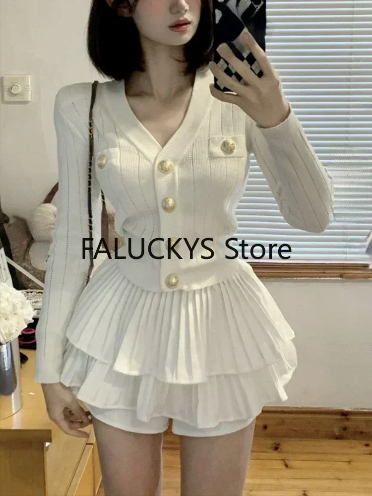 Elegant Dress 2 Piece Skirt Set Office Lady Casual French Knitted Top + Women Party Sexy Mini Skirt Korean Fashion Summer 2024