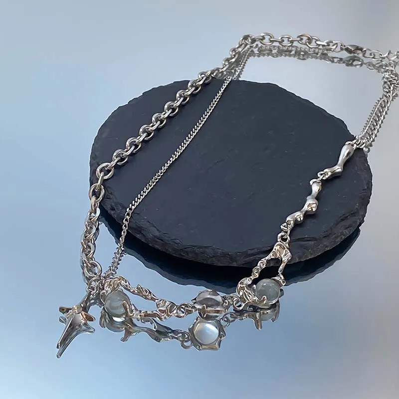 Funkelnde Mondlicht-Stein-Anhänger-Halskette für Frauen, Sternenlicht, unregelmäßige lange Quastenkette, Halsreifen, Accessoires, Modeschmuck – Detail 20