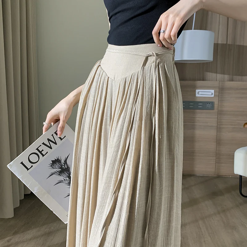 Japan Style Elegant  Cotton Linen Wide Leg Pants Women Spring Summer New Breathable High Waist Loose Pleated Women\'s Trousers