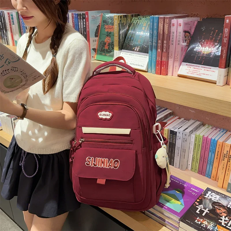 New Women Kawaii Pastel Backpack Waterproof Nylon School Bag with Embroidered Patch Ladies Cute Daily Commuter Travel Daypack