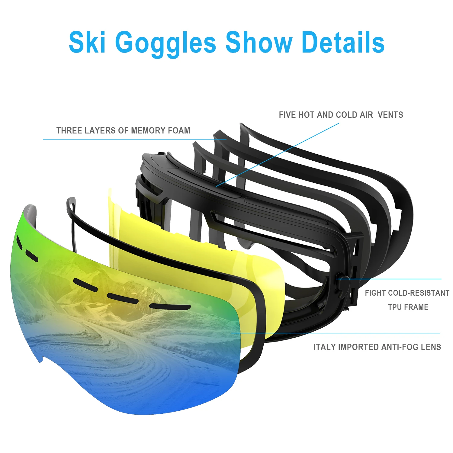 PHMAX gafas de esquí de doble capa UV400 gafas de esquí antiniebla máscara de esquí hombres mujeres gafas de nieve Pro gafas de deportes de nieve de