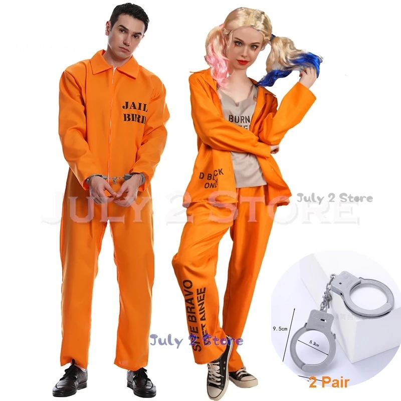 Halloween Funny Unisex Jail Costumes Uniforms Costume Men Women Couple Prisoner Cosplay Party Suit RolePlay Jumpsuit Onesie