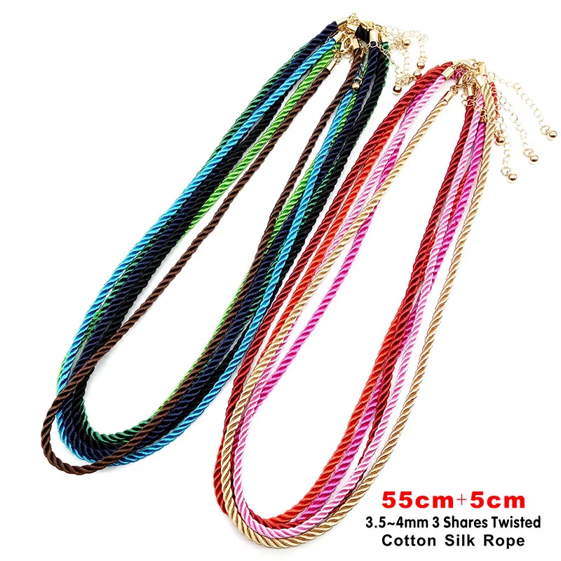 3 Pcs/Lot  Gold Color 3.5/4mm Three-Strand Rope Necklace Adjustable Rope Chain Lobster Clasp Used for DIY Jewelry Making Cord