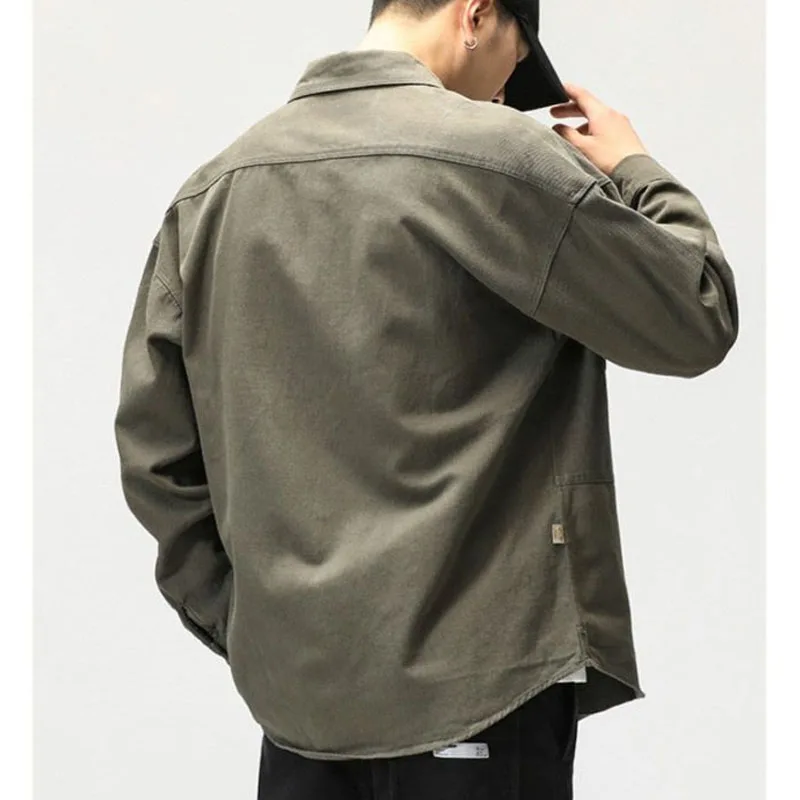 New Spring Fashion Solid Color Fashion American Retro High Grade Work Jacket Flip Collar Shirt Style Casual Style Men's Coat