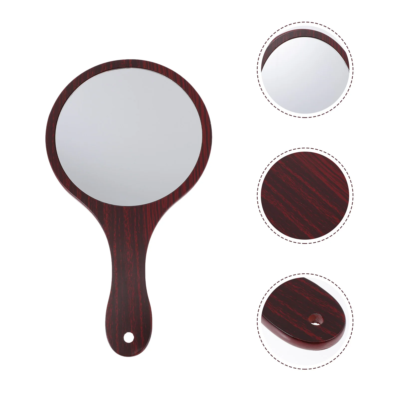 1pc Wooden Handle Makeup Mirror Compact Travel Vanity Mirror For Women Durable Handheld Glass Tool