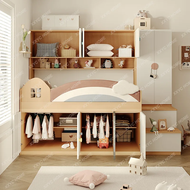 Multifunctional storage half-height bed small apartment with bed and lower cabinet combination bed with desk