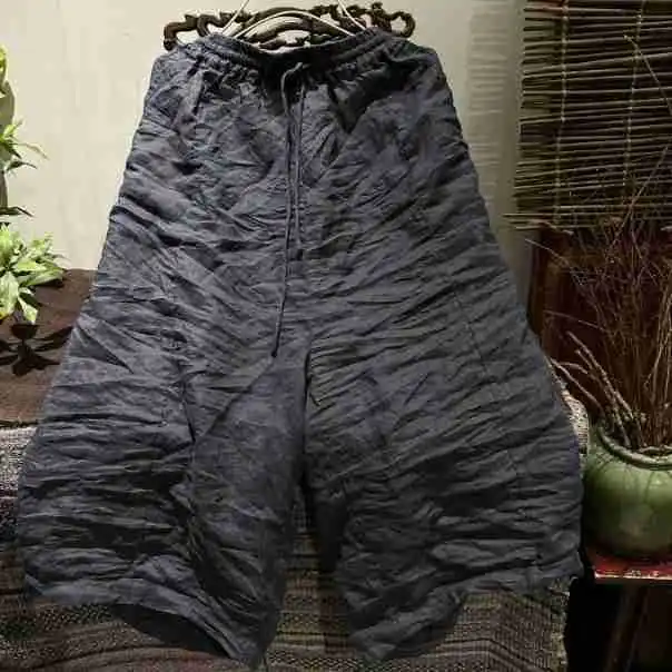 Pantaloni stile harem a gamba larga in ramie donna autunno nuovi pantaloni larghi al polpaccio taglie forti capris elastici con coulisse casual tinta unita