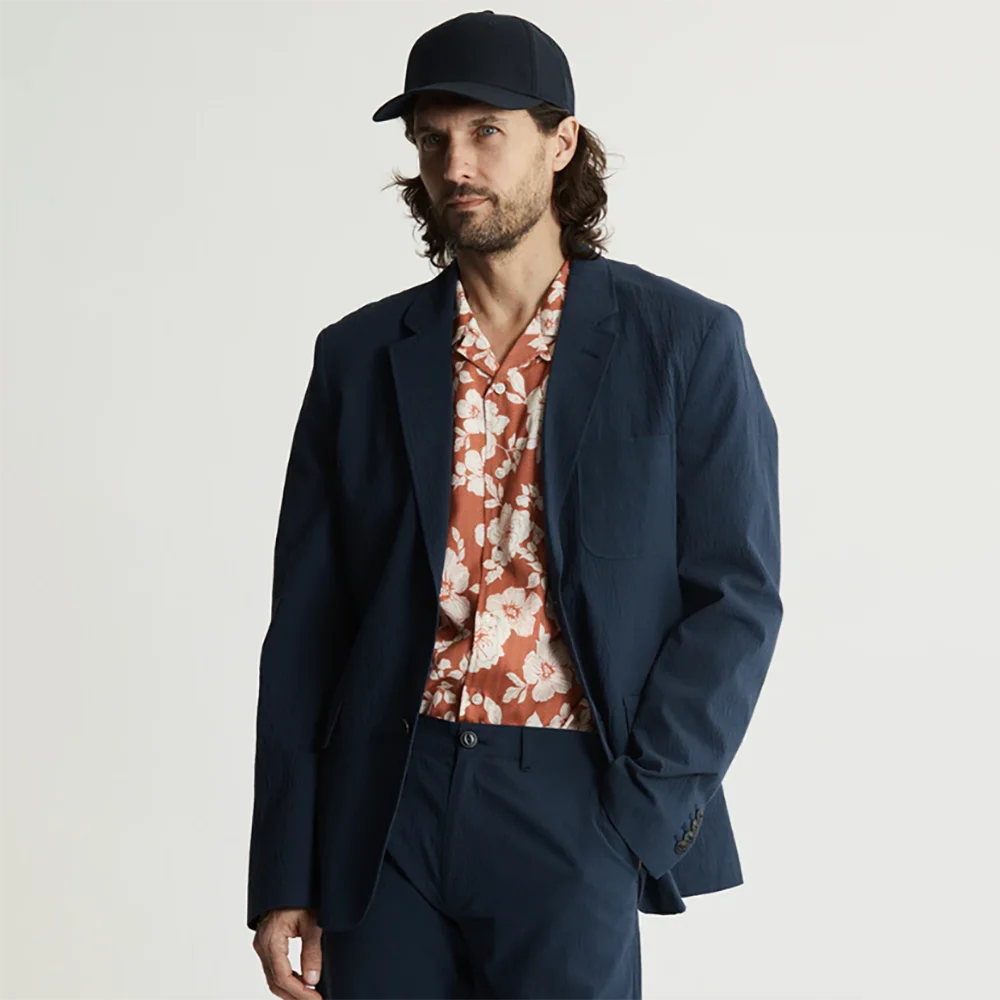 

Summer Breathable Men Navy Linen 2 Piece Suit Vacation Casual Loose Fit Single Breasted Jacket+Pants Customized Male Outfit