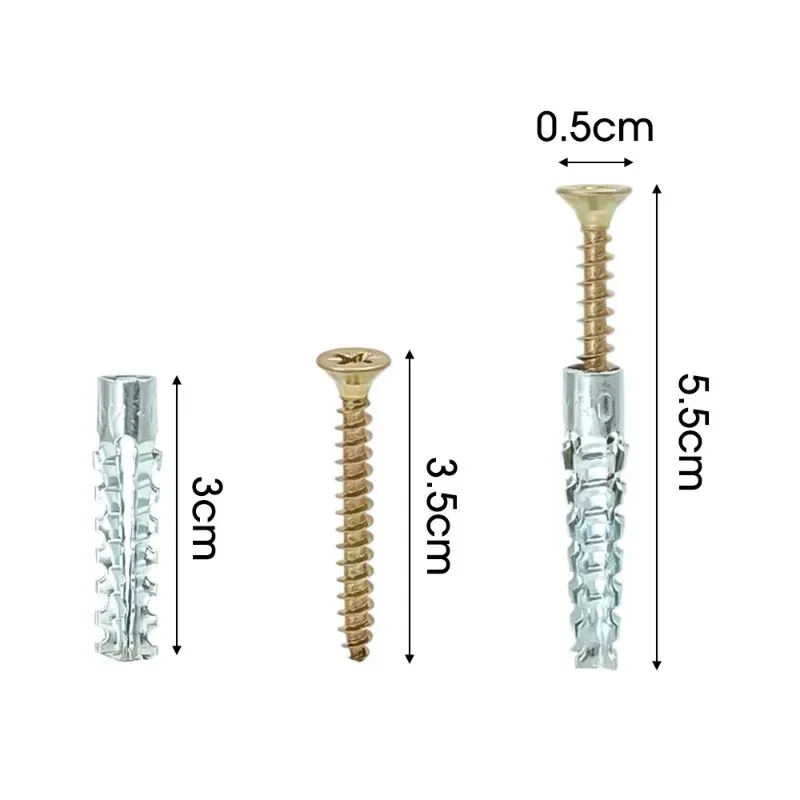 Self Tapping Screw Kit Metal Expansão Tubo Sólido Serrilhado, Perfuração Plugs, Thorny Expansão Parafusos, Fixadores, Âncoras, 100 Conjuntos, 10 Conjuntos