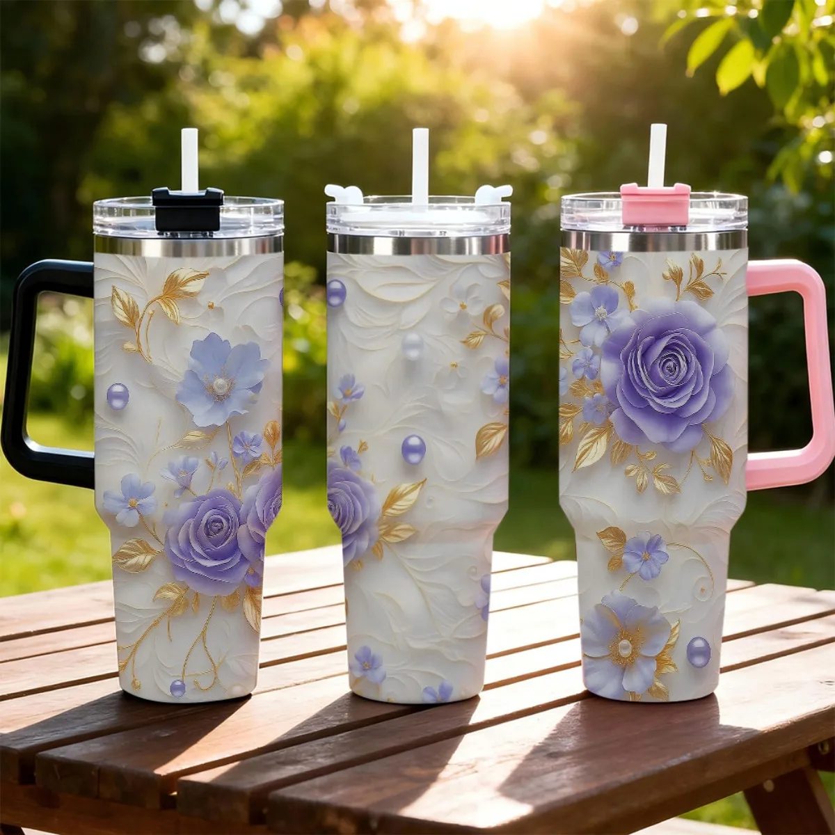 1pc of a 40Oz Car Cup Featuring a Second-Generation Handle And a Third-Generation Locking Cap, Designed for Large Capacity. It Comes with a Lid, Straw, And Handle, Making It Reusable And Perfect for Coffee, Tea