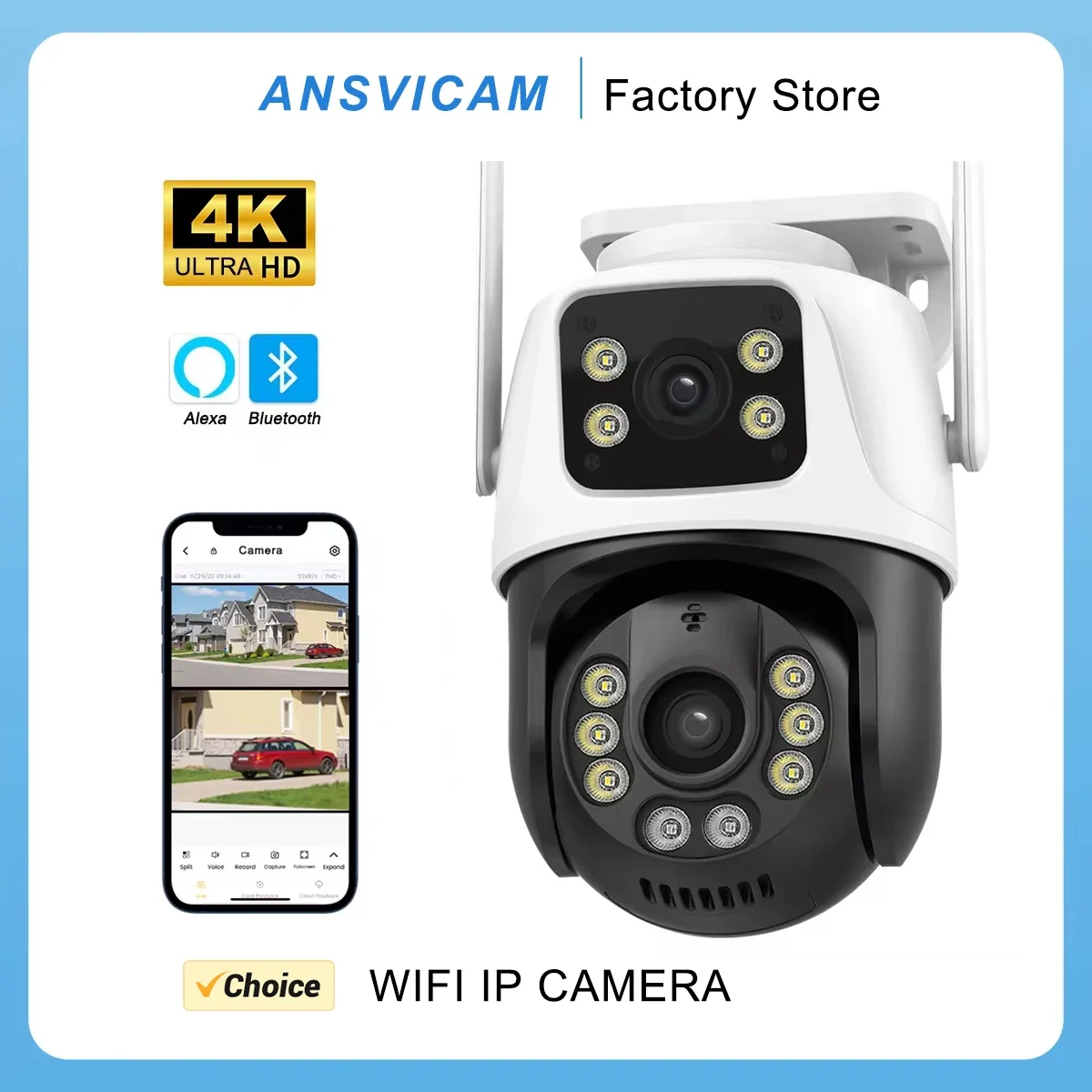 camera de vigilancia por video de seguranca externa rastreamento automatico cctv alexa tela dupla camera ptz wifi ip lentes zoom 8x 6mp 4k hd 01