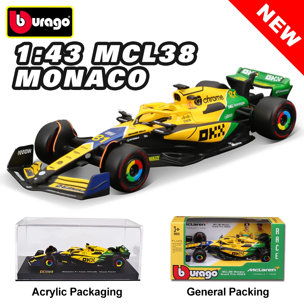 

NEW Bburago 1:43 F1 Mclaren MCL38 Mini Alloy Model RC Car #4 #81 Acrylic Packaging Monaco Grand Prix Alloy Racing Car Toy Gifts