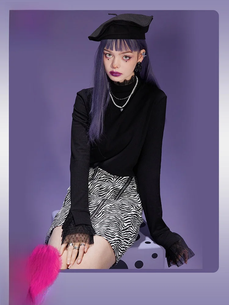 

Lace Splice Long Sve Women's Slim Fit T-irt Inner Wear Base irt Casual Sle Color High Collar Winter Season