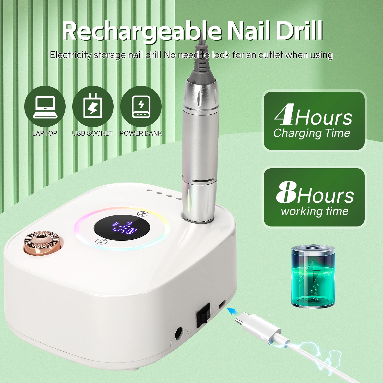 45000RPM เล็บ Sander ชุดสําหรับเล็บพร้อมจอแสดงผล LED Low Noise เล็บไฟฟ้าเจาะเล็บอุปกรณ์เสริมและเครื่องมือ