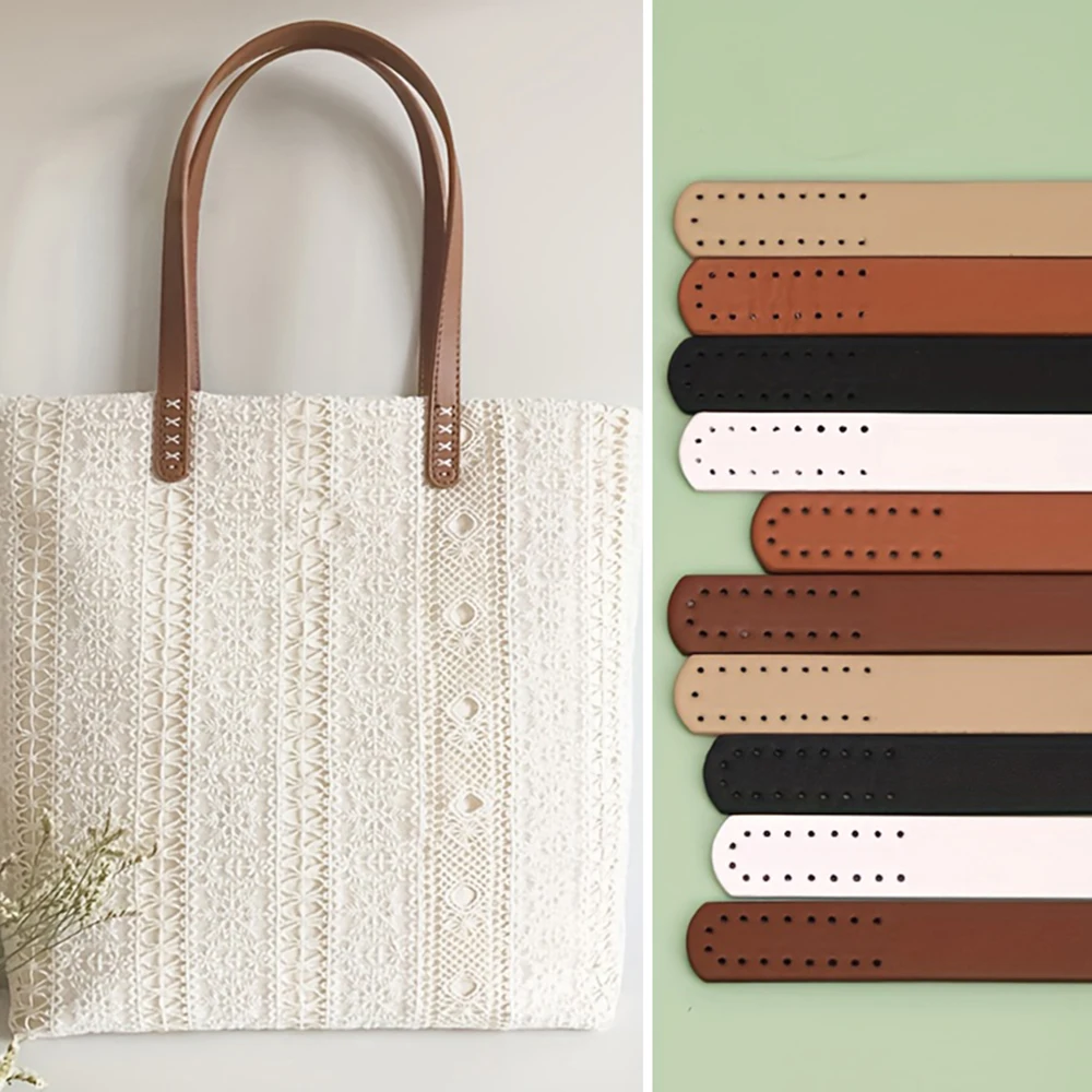 2Pcs Canvas Bag with Threaded Pu Handle, Handbag Handle Strap, DIY Bag Accessories, Bag Strap S003298