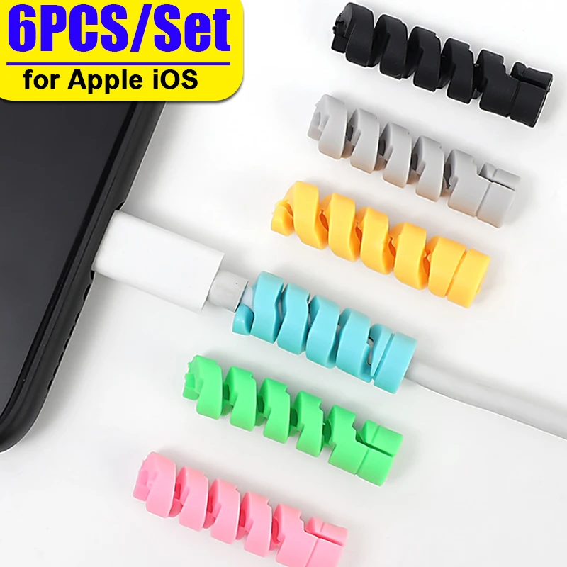 6PCS/Set Flexible Spiral Cable Winder Silicone Charger Cord Protectors for Apple IPhone IPad MacBook Charging Wire Organizers