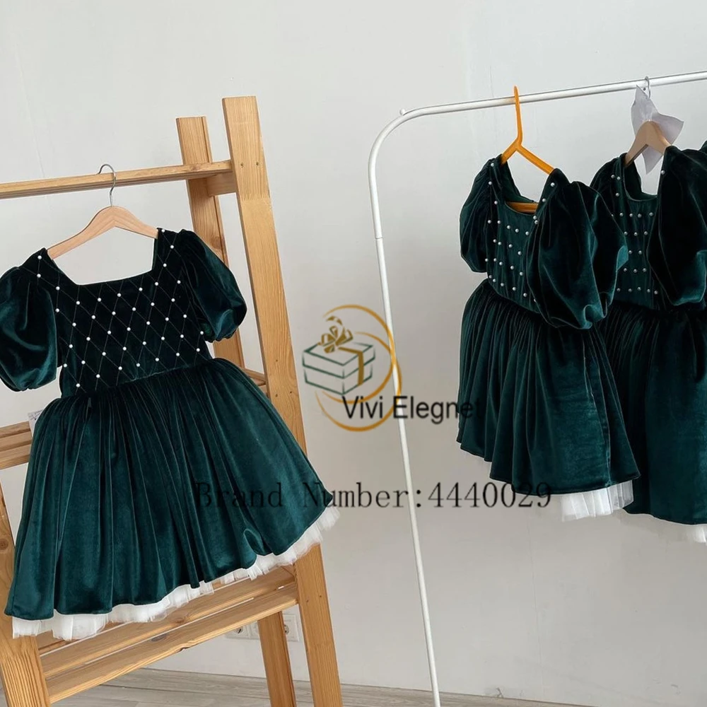 Joelho feminino manga inchada vestidos de Natal, vestidos com flores laranja verde com miçangas, costas com zíper, verão, 2024