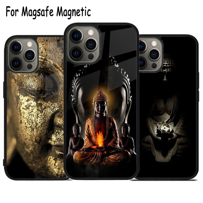 Buddhism Buddha statue Vintage Gautama Wireless Magsafe Phone Case For iPhone 15 16 14 13 11 12 Pro Max Plus Magnetic Cover