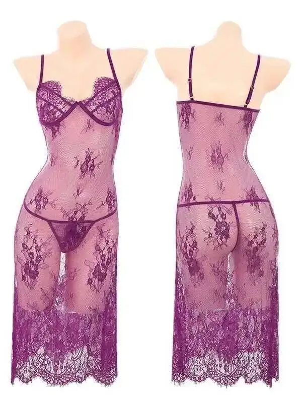 Camisola de encaje patrón juego de rol medianoche encanto perspectiva malla encaje transparente Tops 2025 nuevo camisón vestido elegante 9WAT