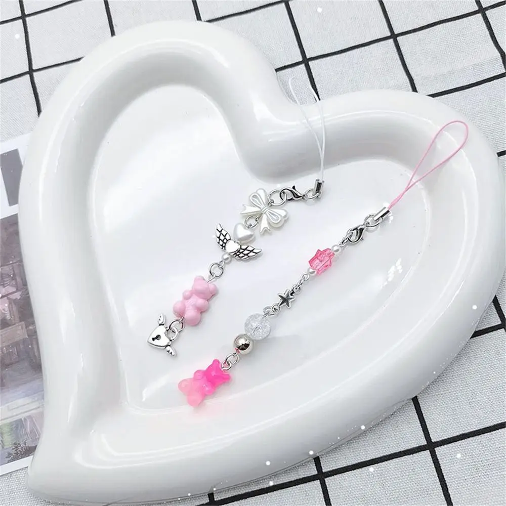 Women Beaded Chain Cool Girl Keys Strap Bag Charms Star Phone Charms Cool Girl Pink Chain Cellphone Strap Phone Pendant
