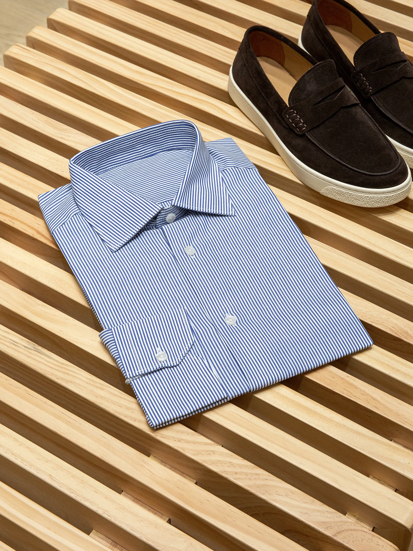 

ZZ 100% cotton woven jacquard blue and white striped, men's business casual long-sleeved shirt