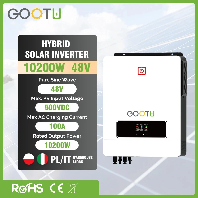 GOOTU Hybrid Solar Inverter 48V 10200VA 10200W Pure Sine Wave Inverter 220VAC Convert Over 94% 160A MPPT for Wind Solar Panel