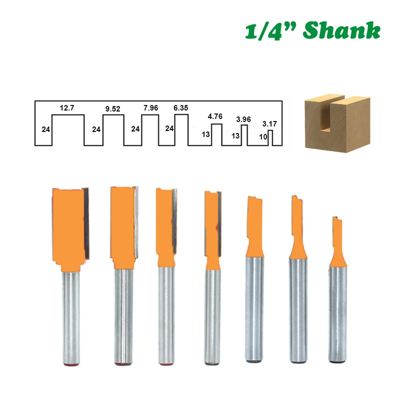 1PC 1/4" 6.35MM Shank Milling Cutter Wood Carving Blade Double Flutes Straight Bit Woodworking Tool Carving Trimming Router Bit
