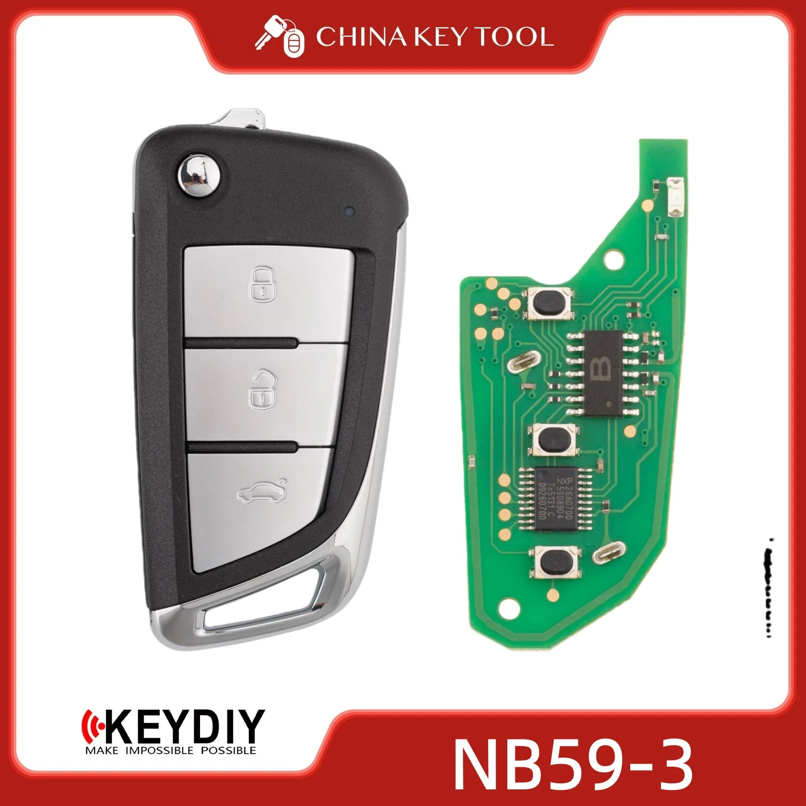 

Универсальный выкидной ключ-пульт KEYDIY KD NB59-3, 3 кнопки, совместимый, на замену