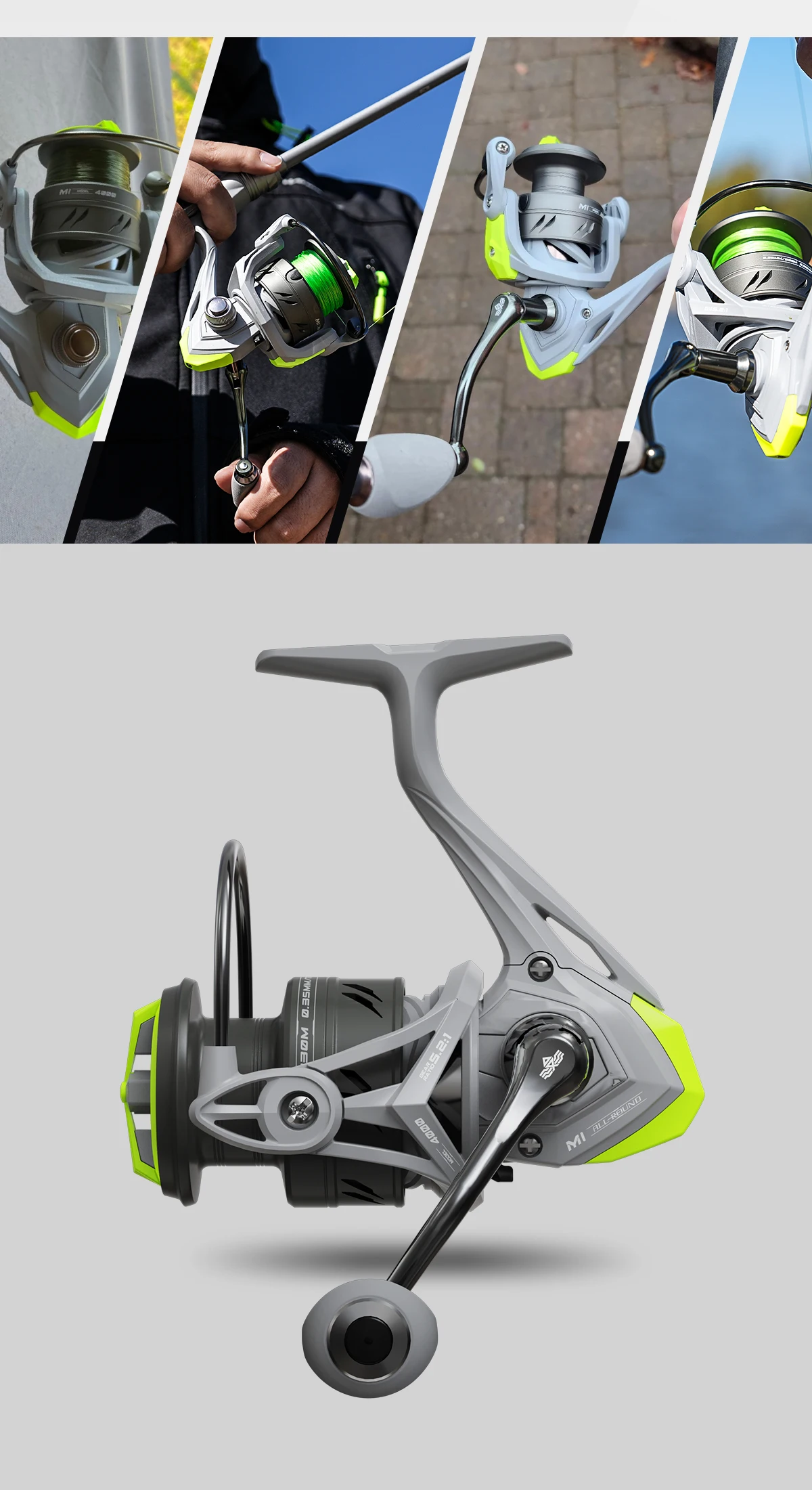 HANDING Graue M1 Spinnrolle mit 12kg Maximaler Bremskraft, 9+1 Kugellager, 5,2:1 Übersetzungsverhältnis, Leistungsstarke Rolle für Barsch, Bass, Hecht – Detail 11