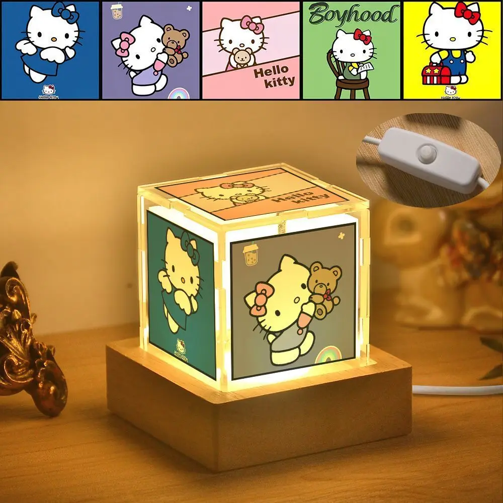 Simpatica luce notturna Hellokittty Decorazione della stanza Camera da letto per studenti Scrivania per computer Atmosfera Lampada da scrivania Modelli plug-in Figura anime