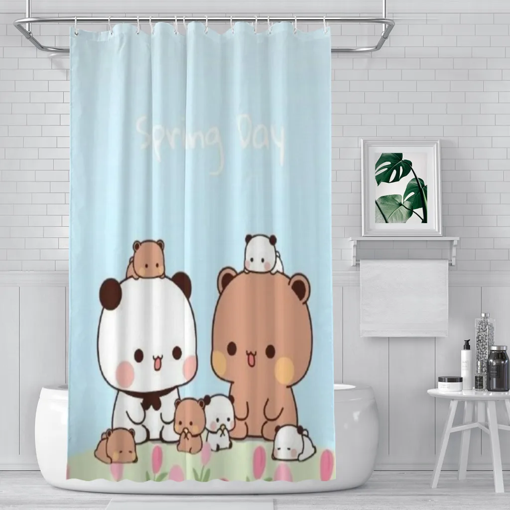 

Modern 3D Printing Cute Bear Pnada Bubu Dudu Shower Curtain Landscape Bath Curtain With Hooks for Bathroom waterproof scenery